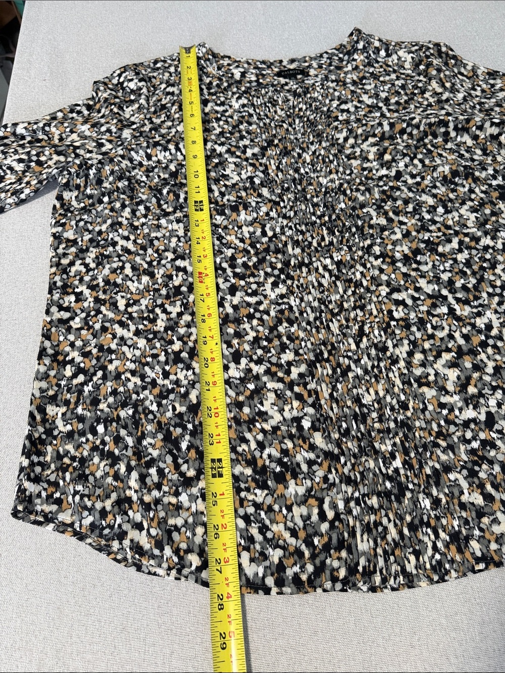 Talbots Black, White & Tan Printed Long-Sleeve Blouse SZXL - Picture 9 of 14